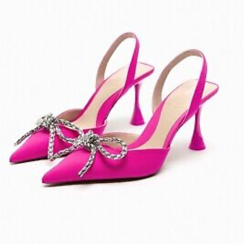 ZARA EMBELLISHED BOW SLINGBACK HEELS